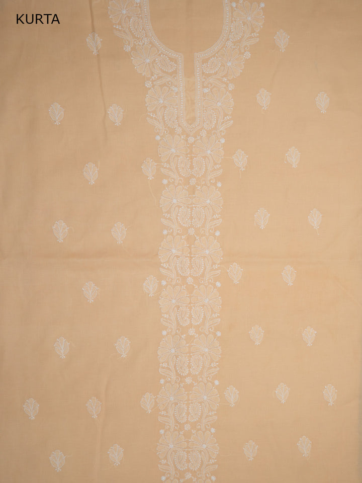 Women Hand Embroidered Cotton Chikankari Dress MaterialPCSCU00104FS-APRICOTPEACH