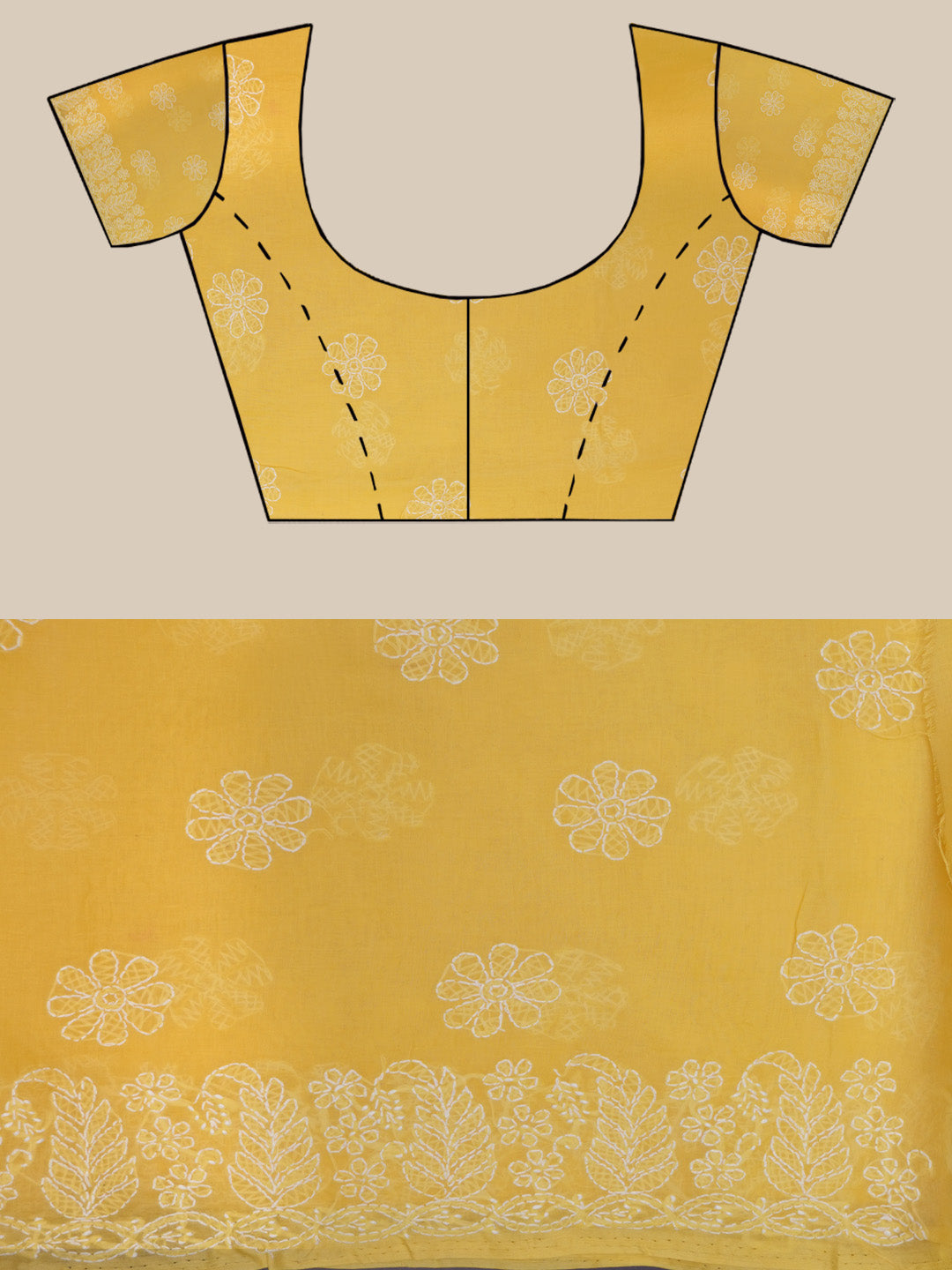 Hand Embroidered Chikankari Cotton Saree PCSAR02 Mustard