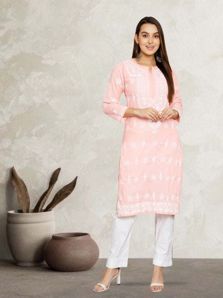 Chikankari Hand Embroidered Cotton Straight Kurta-PC3438