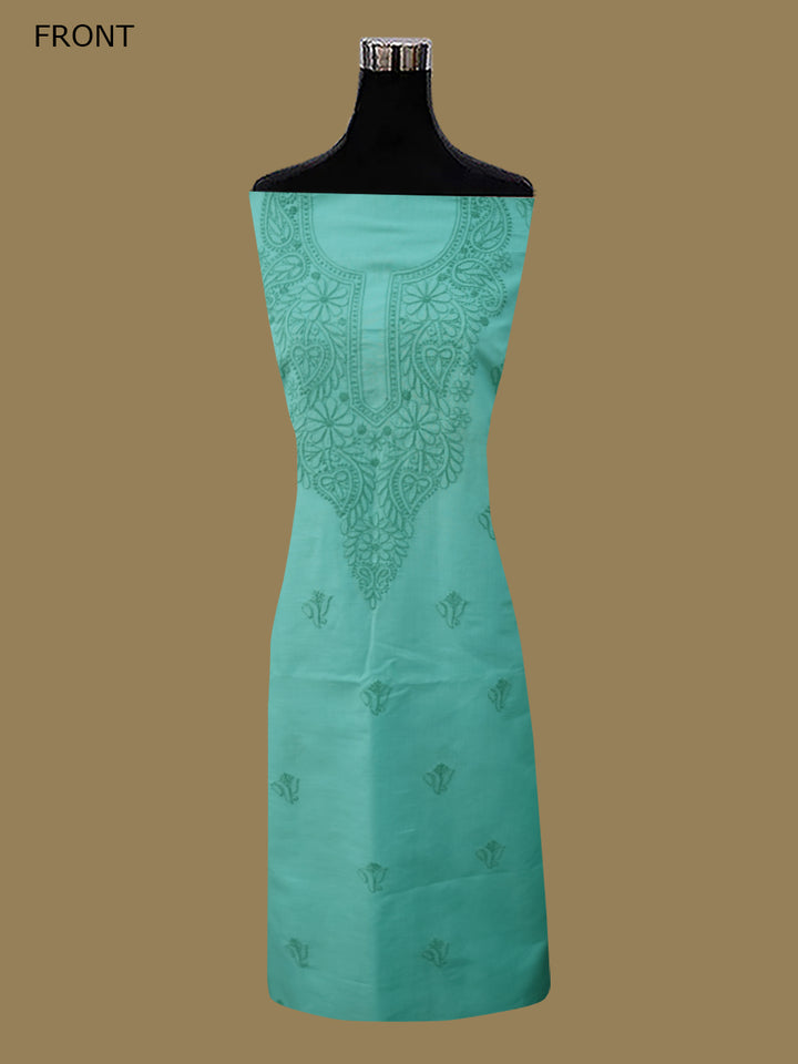 Women Hand Embroidered Cotton Chikankari Dress MaterialPCSCU00103FS-GREEN