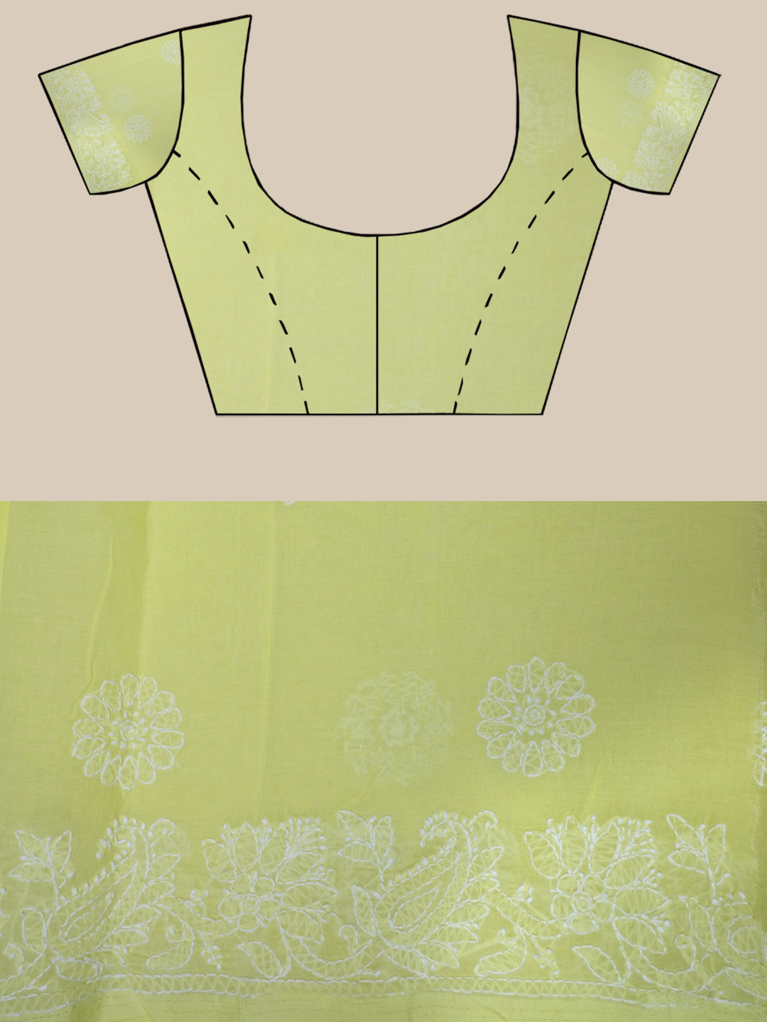 Hand Embroidered Chikankari Cotton Saree PCSAR02 Limegreen