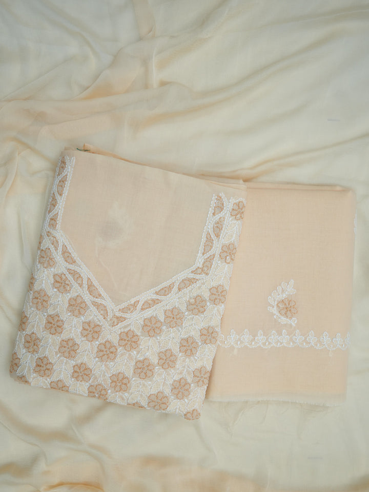 Women Hand Embroidered Chikankari Cotton Dressmaterial PCSCU00102FS-CREAME