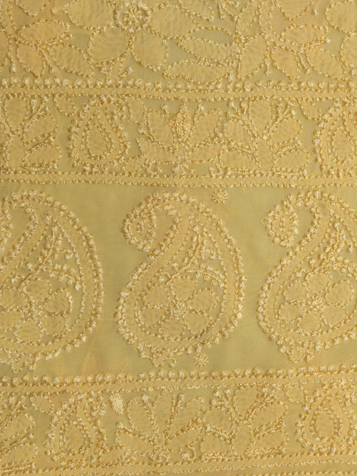 Women Hand Embroidered Chikankari Viscose Georgette Kurta Fabric PC4122-YELLOW