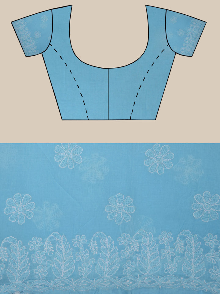 Hand Embroidered Chikankari Cotton Saree PCSAR02 Skyblue
