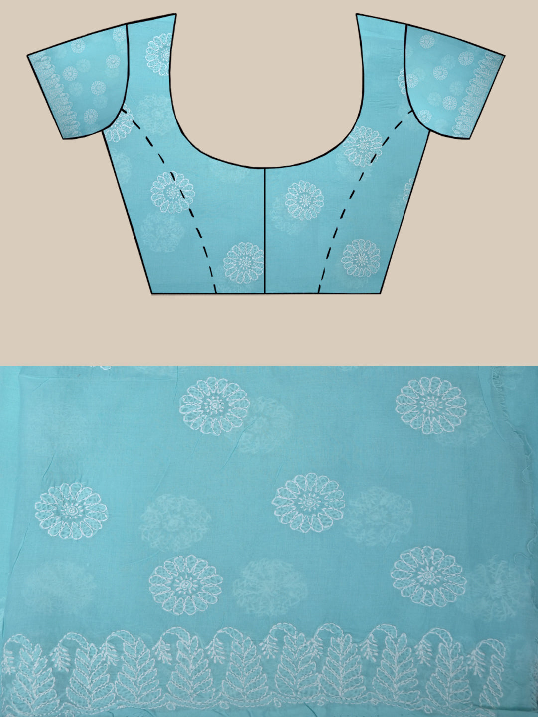 Hand Embroidered Chikankari Cotton Saree PCSAR02 Blue