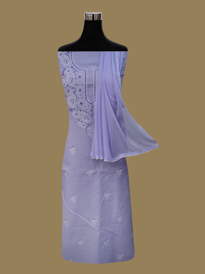 Women Hand Embroidered Cotton Chikankari Dress MaterialPCSCU00104FS-LAVENDER