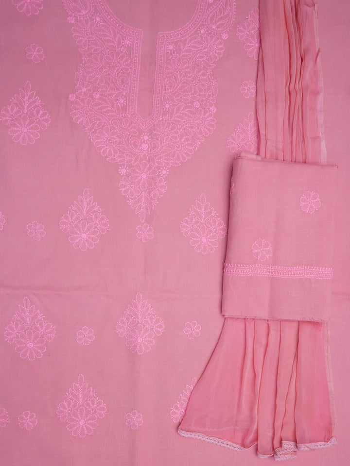 Women Hand Embroidered Chikankari Cotton Dressmaterial PCSCU00406FS-ROSEPINK