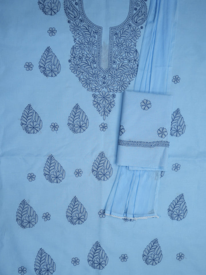 Women Hand Embroidered Cotton Chikankari Dress MaterialPCSCU00406FS-LIGHTBLUE