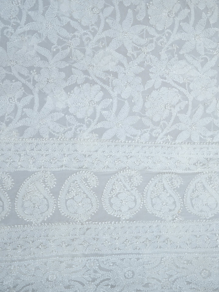 Women Hand Embroidered Chikankari Viscose Georgette Dressmaterial PC4123-WHITE5
