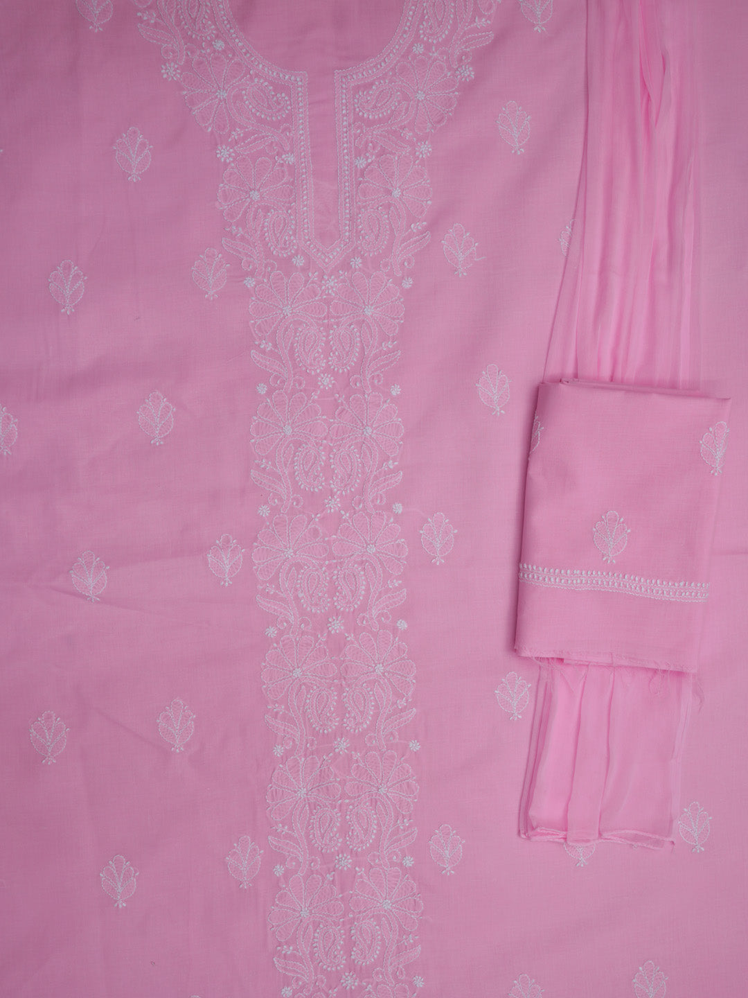 Women Hand Embroidered Chikankari Cotton Dressmaterial PCSCU00104FS-PINK