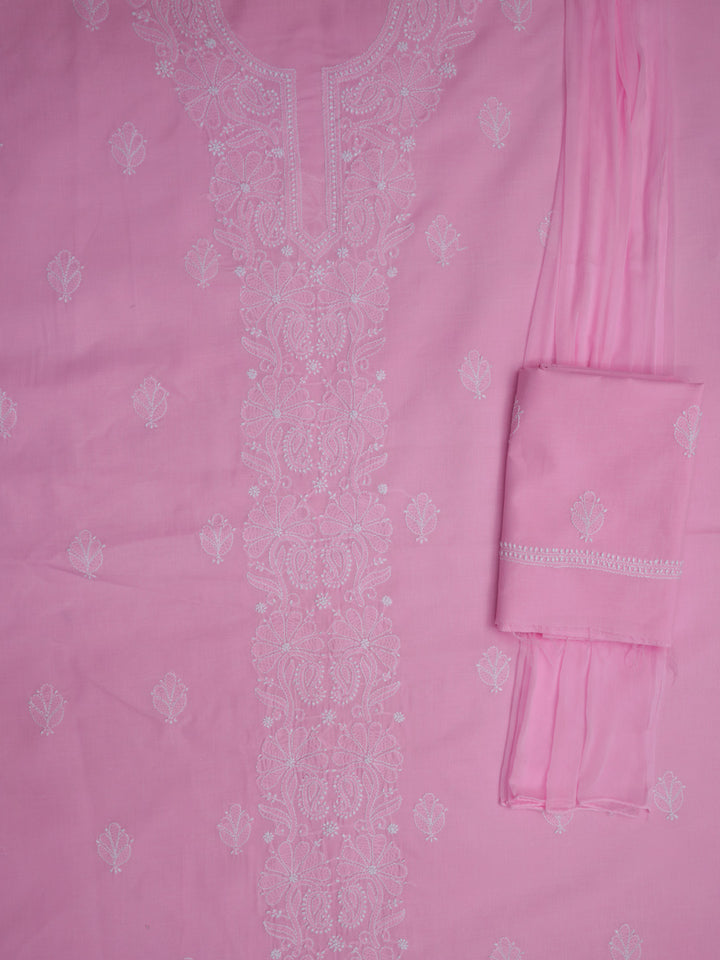 Women Hand Embroidered Chikankari Cotton Dressmaterial PCSCU00104FS-PINK