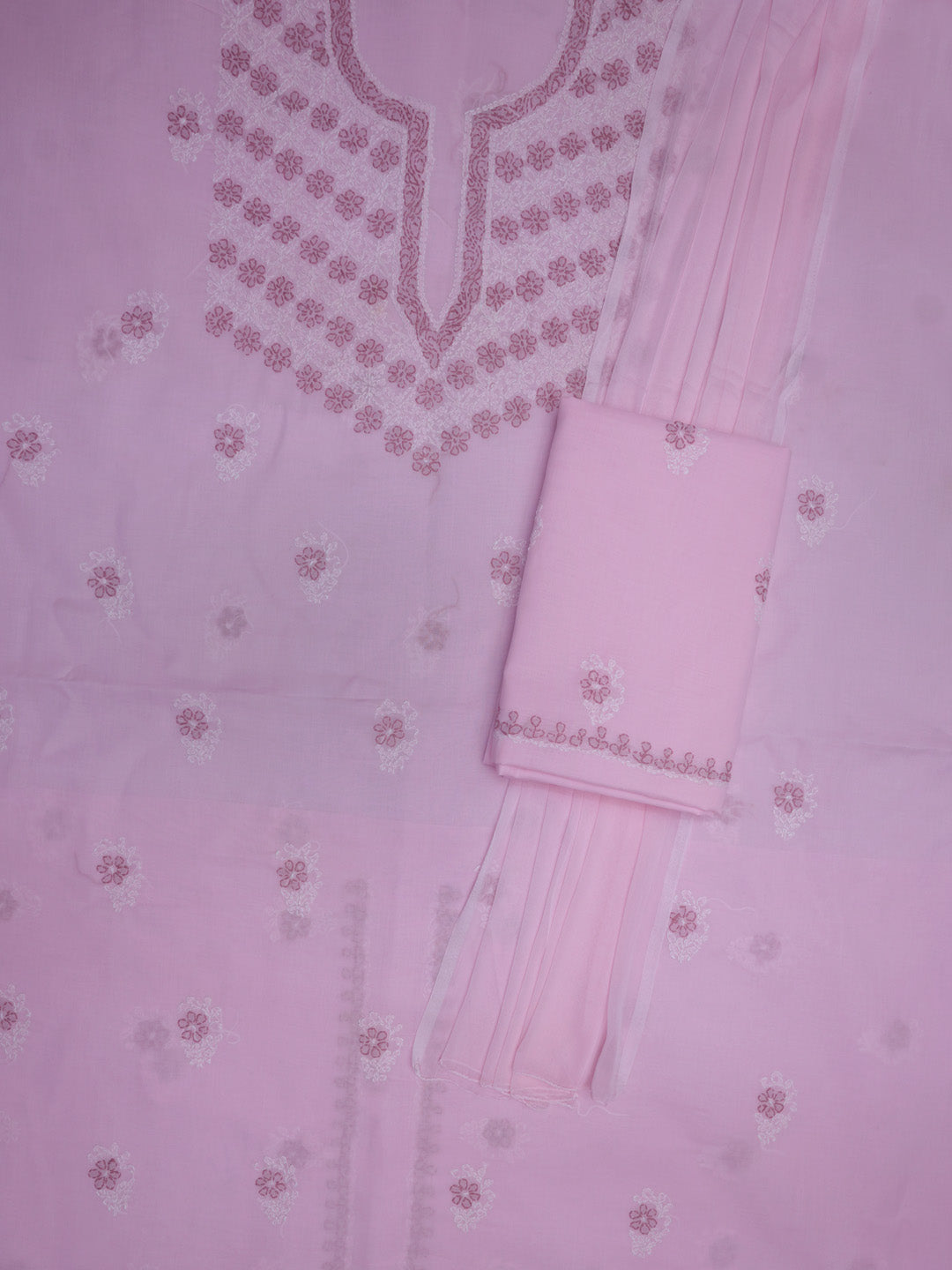 Women Hand Embroidered Chikankari Cotton Dressmaterial PCSCU00102FS-Babypink