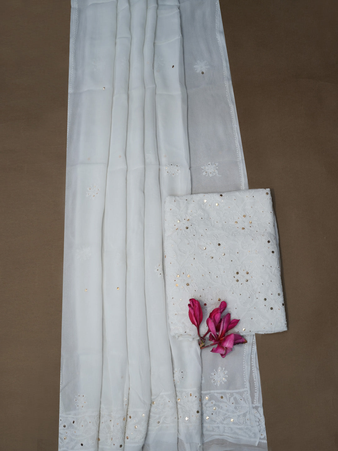 Women Hand Embroidered Chikankari Viscose Georgette Dressmaterial PC4124-WHITE3