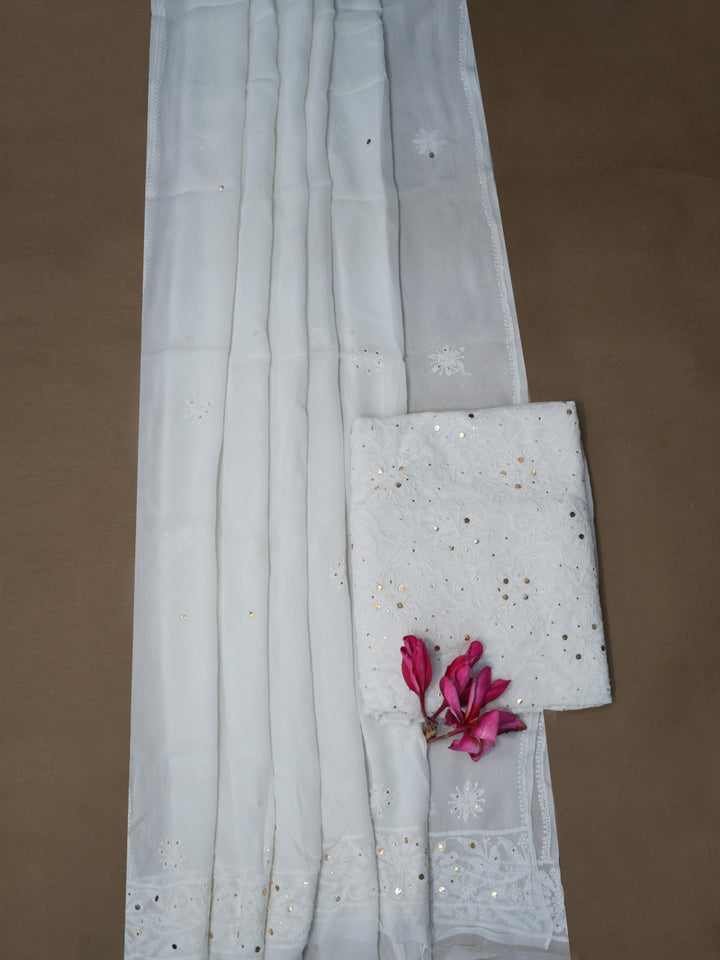 Women Hand Embroidered Chikankari Viscose Georgette Dressmaterial PC4124-WHITE3