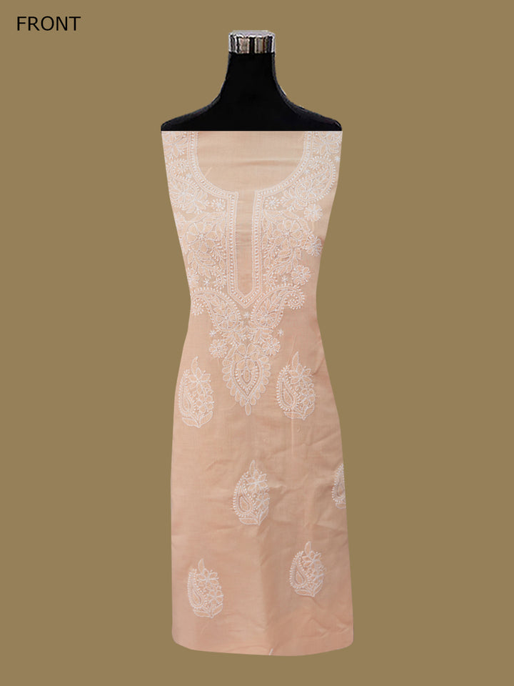 Women Hand Embroidered Chikankari Cotton DressMaterial PCSCU00104FS-PEACH