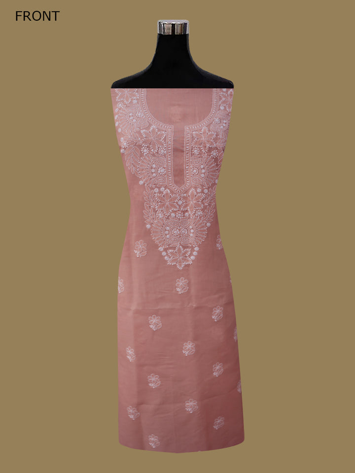 Women Hand Embroidered Cotton Chikankari Dress MaterialPCSCU00104FS-RUST