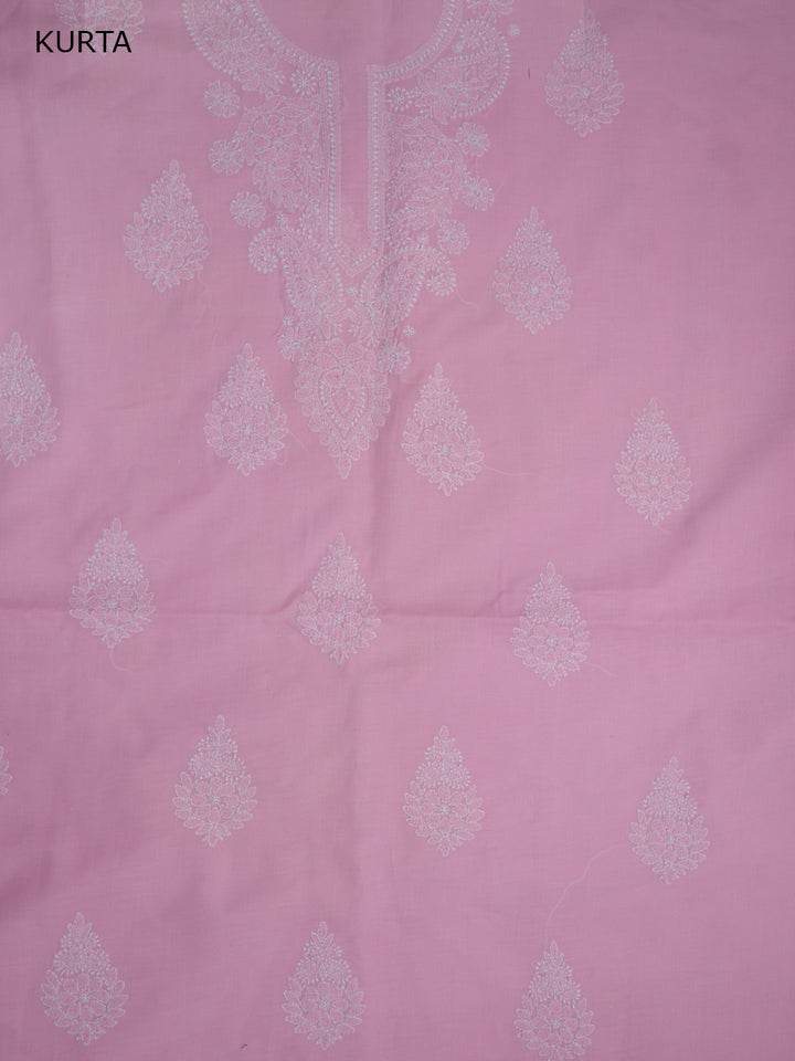 Women Hand Embroidered Chikankari Cotton Dressmaterial PCSCU00104FS-FLUORESCENTPINK