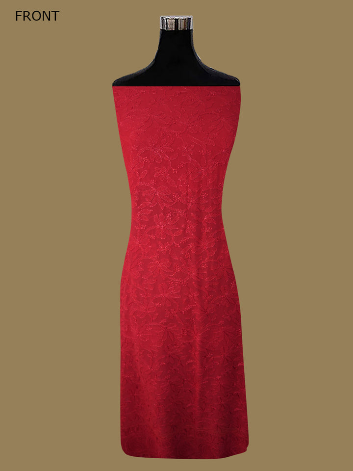 Women Hand Embroidered Chikankari Viscose Georgette Kurta Fabric PC4122-RED