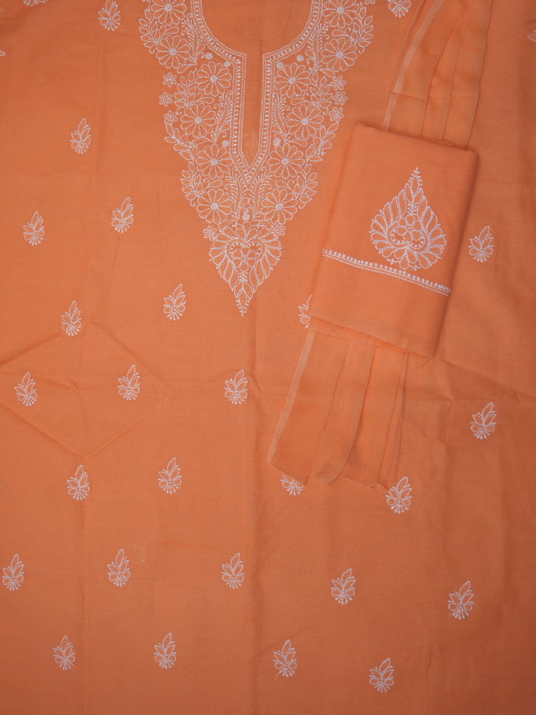 Women Hand Embroidered Cotton Chikankari Dress Material PCSCU00104FS Orange