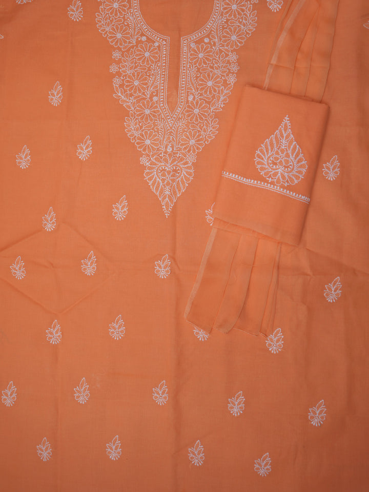 Women Hand Embroidered Cotton Chikankari Dress Material PCSCU00104FS Orange