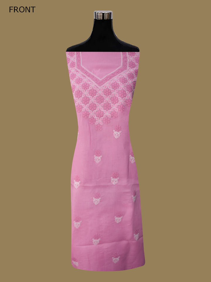 Women Hand Embroidered Cotton Chikankari Dress MaterialPCSCU00102FS-BUBBLEGUMPINK