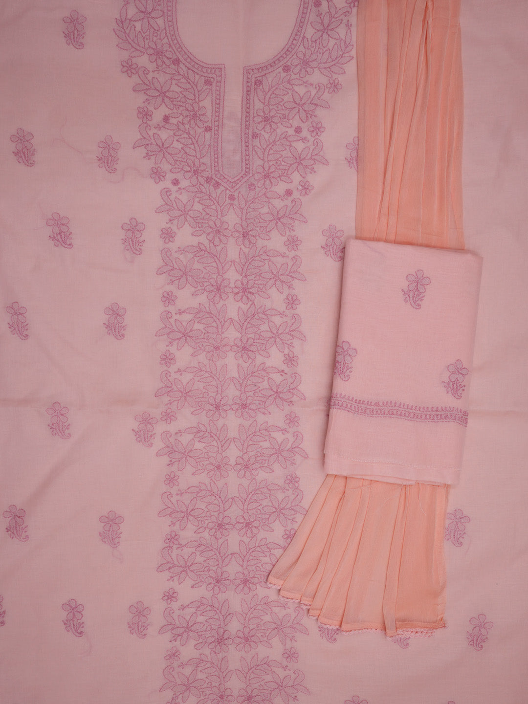 Women Hand Embroidered Chikankari Cotton Dressmaterial PCSCU00406FS-Peach