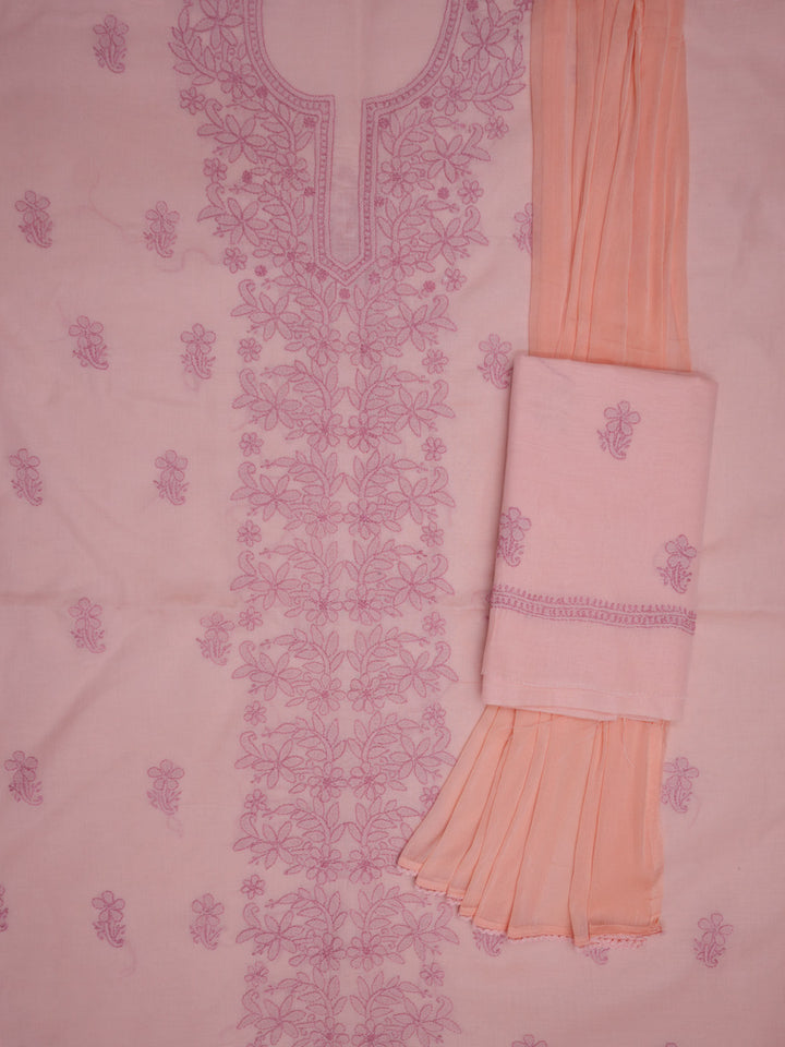 Women Hand Embroidered Chikankari Cotton Dressmaterial PCSCU00406FS-Peach