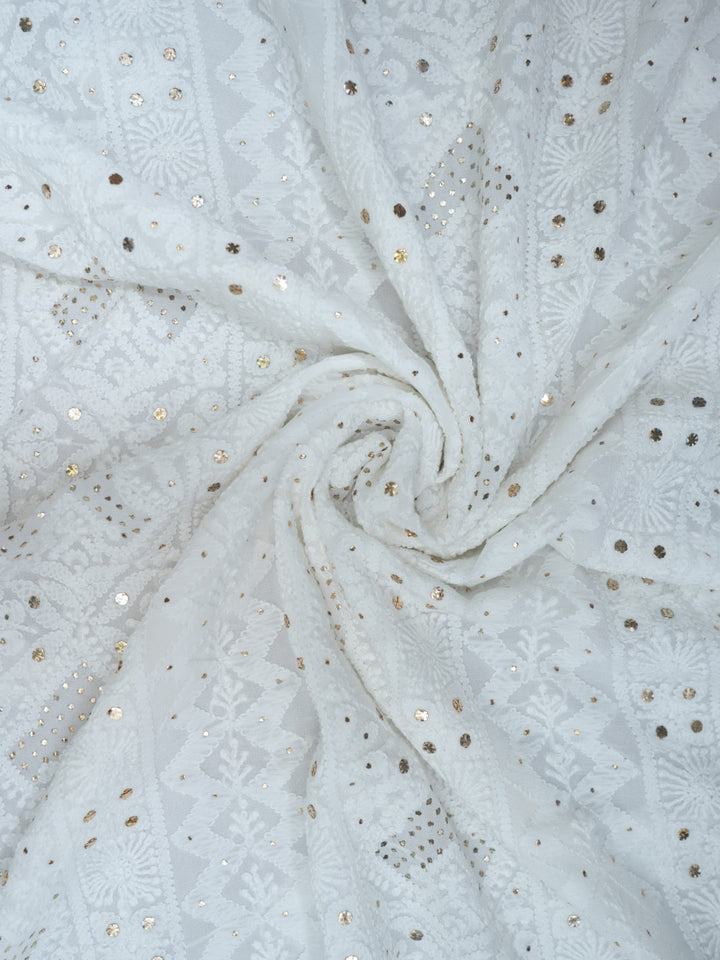 Women Hand Embroidered Chikankari Viscose Georgette Dressmaterial PC4124-WHITE9