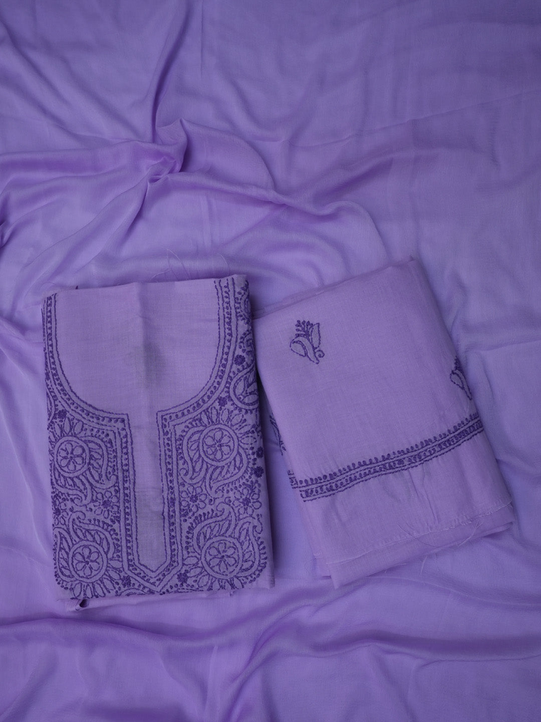 Women Hand Embroidered Chikankari Cotton Dressmaterial PCSCU00103FS-Mauve