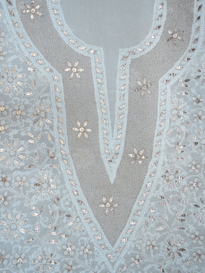 Women Hand Embroidered Chikankari Viscose Georgette Dressmaterial PC4124-WHITE2
