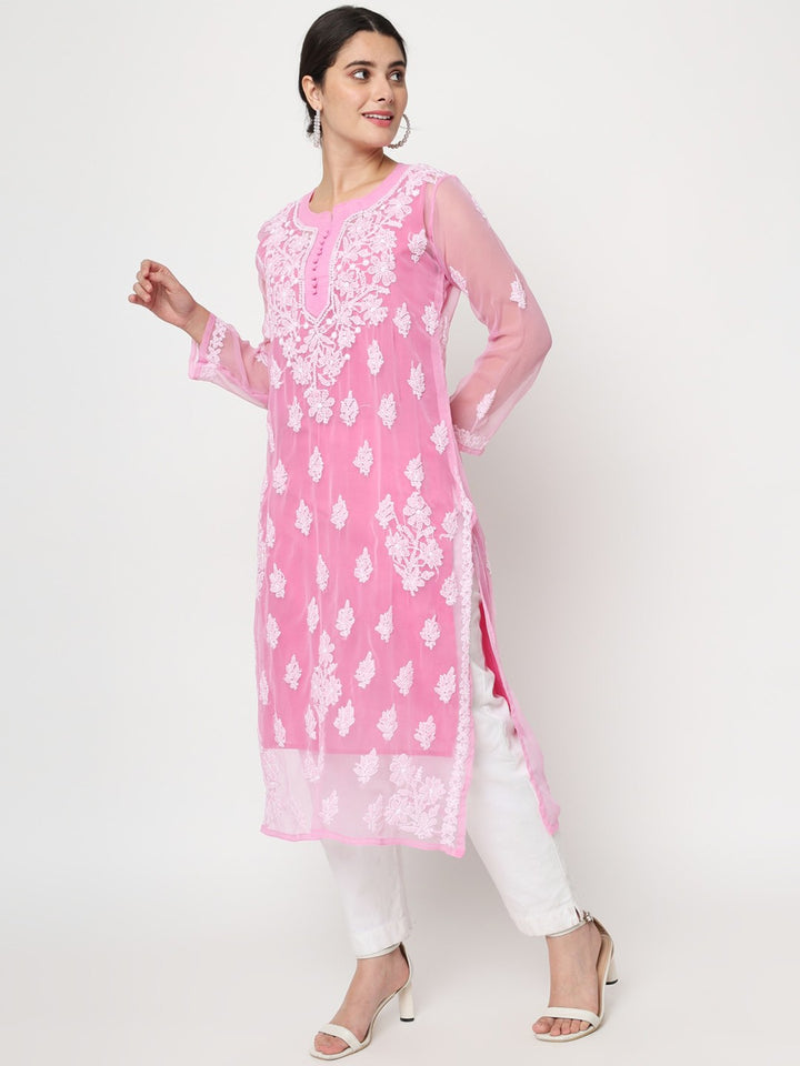 Hand Embroidered Chikankari Georgette Straight Kurta With Matching Slip-PC3560