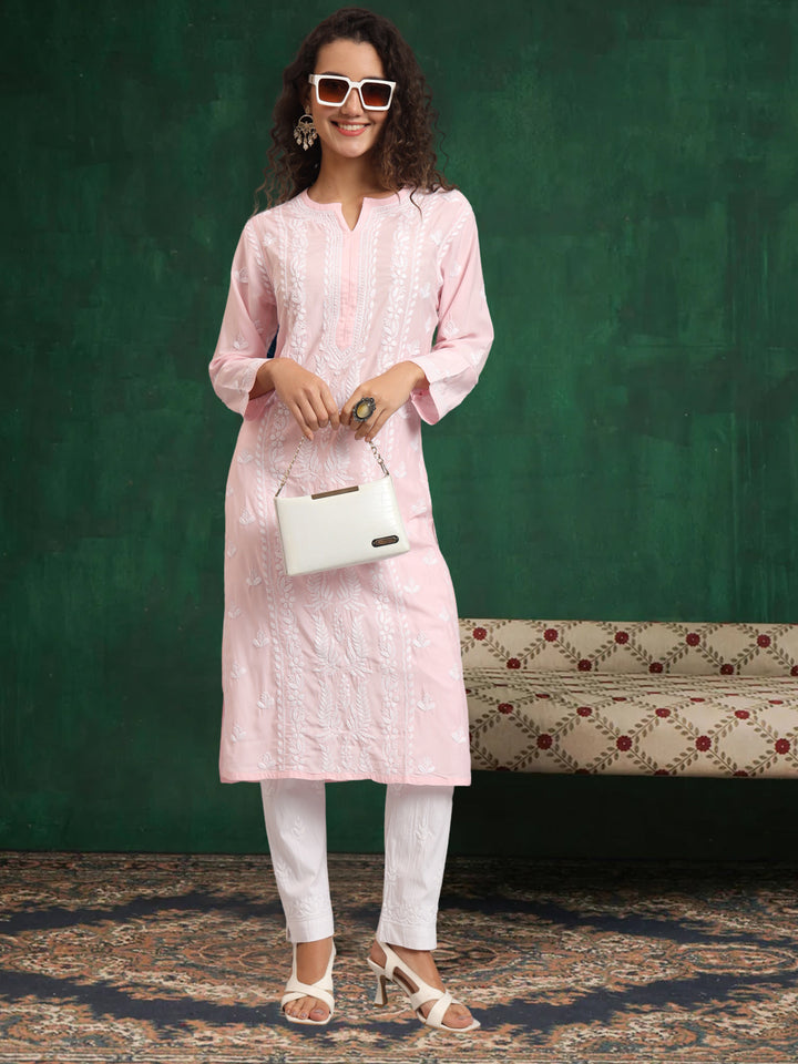 Hand Embroidered Chikankari Modal Straight Kurta- PC4052