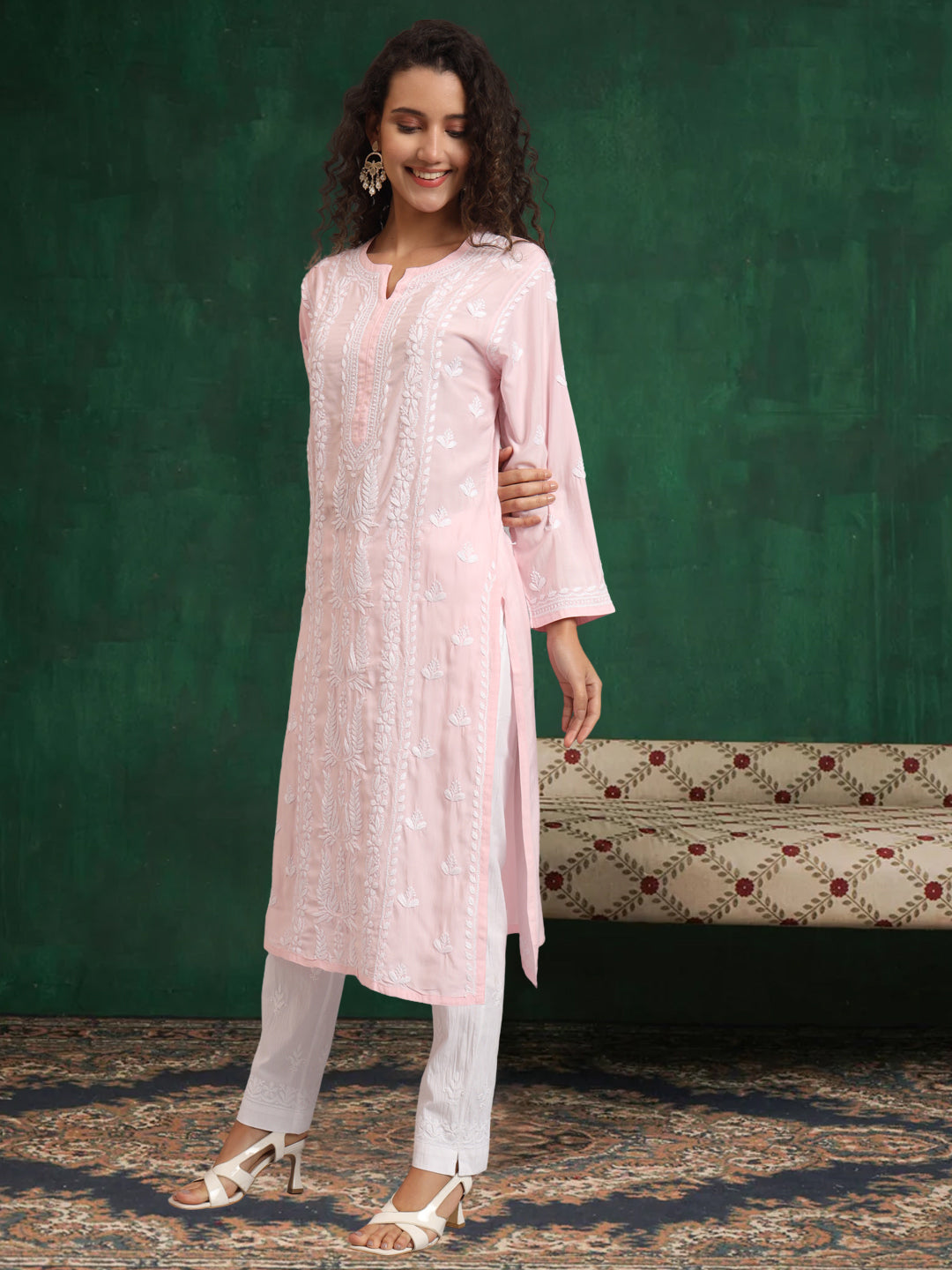 Hand Embroidered Chikankari Modal Straight Kurta- PC4052