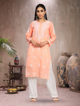 Peachpuff Chikankari Cotton Straight Kurta – Designer Cut