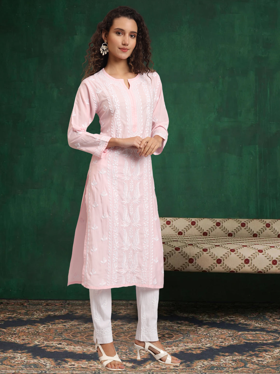 Hand Embroidered Chikankari Modal Straight Kurta- PC4052