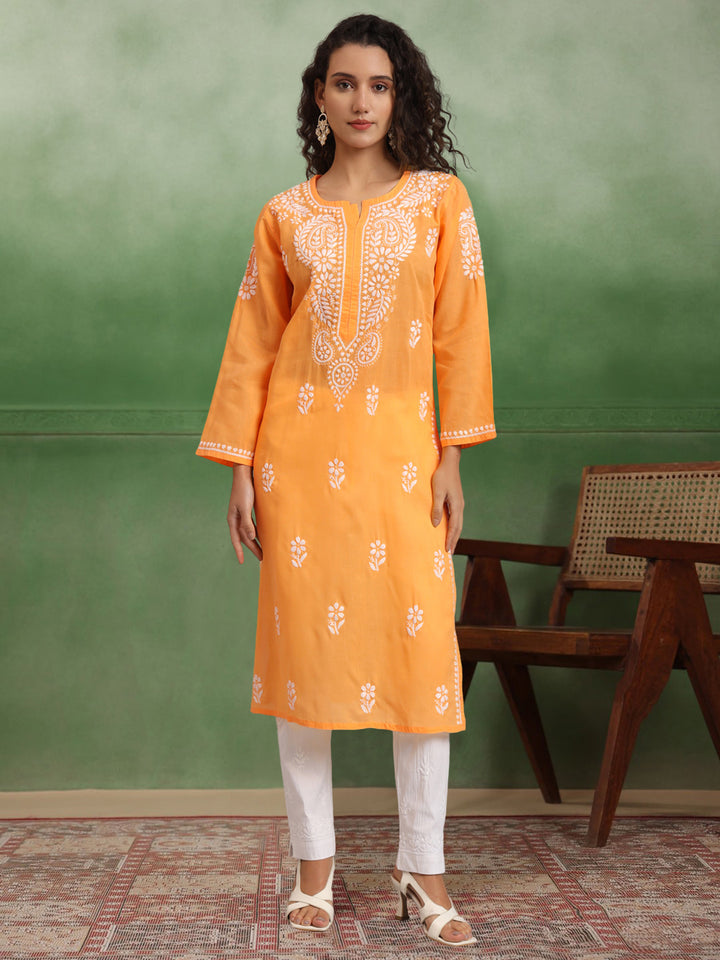 Hand Embroidered Chikankari Cotton Straight Kurta-PC3561