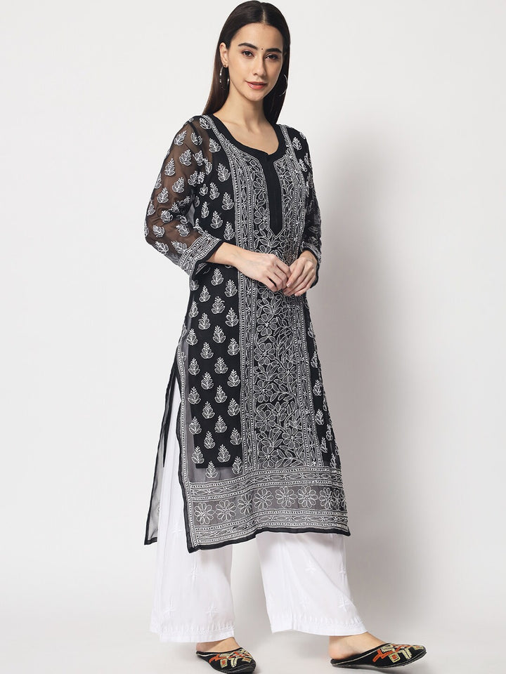 Hand Embroidered Chikankari Georgette Straight Kurta With Matching Slip- PC3594