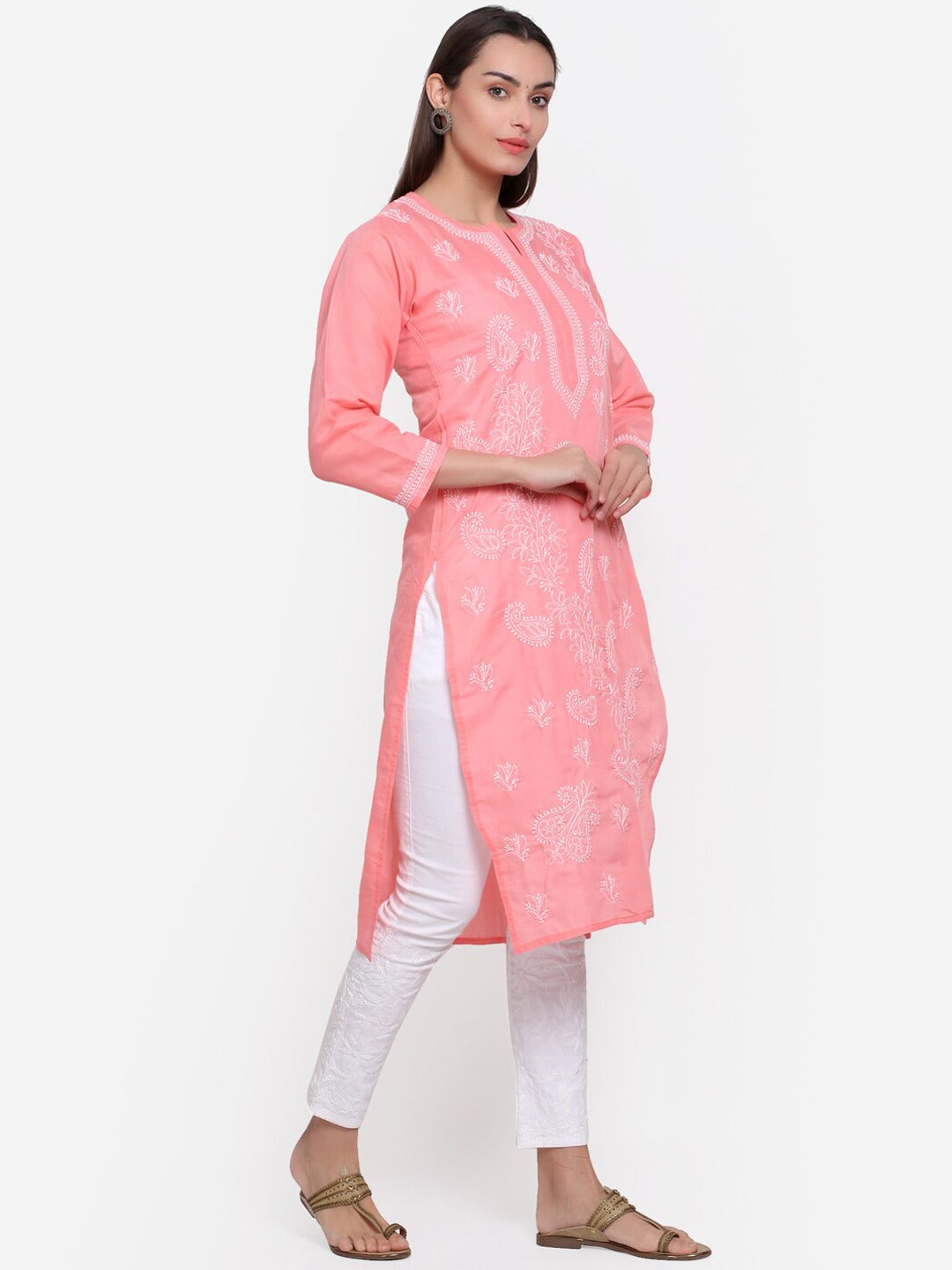 Hand Embroidered Chikankari Cotton Straight Kurta PC3496