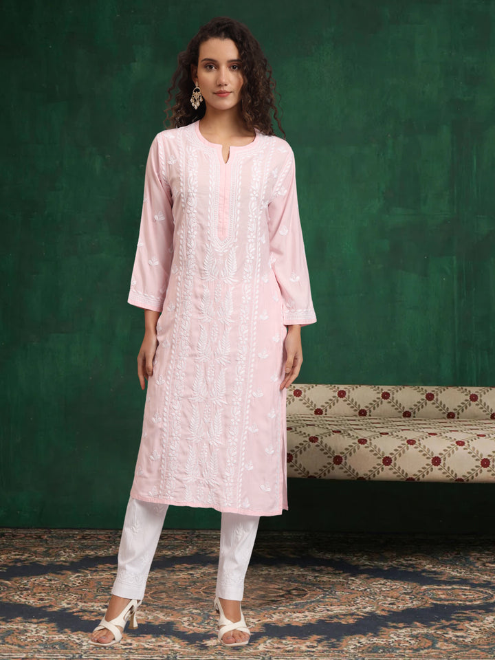 Hand Embroidered Chikankari Modal Straight Kurta- PC4052