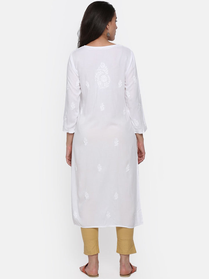 Hand Embroidered White Chikankari Rayon straight Kurta-PC3451