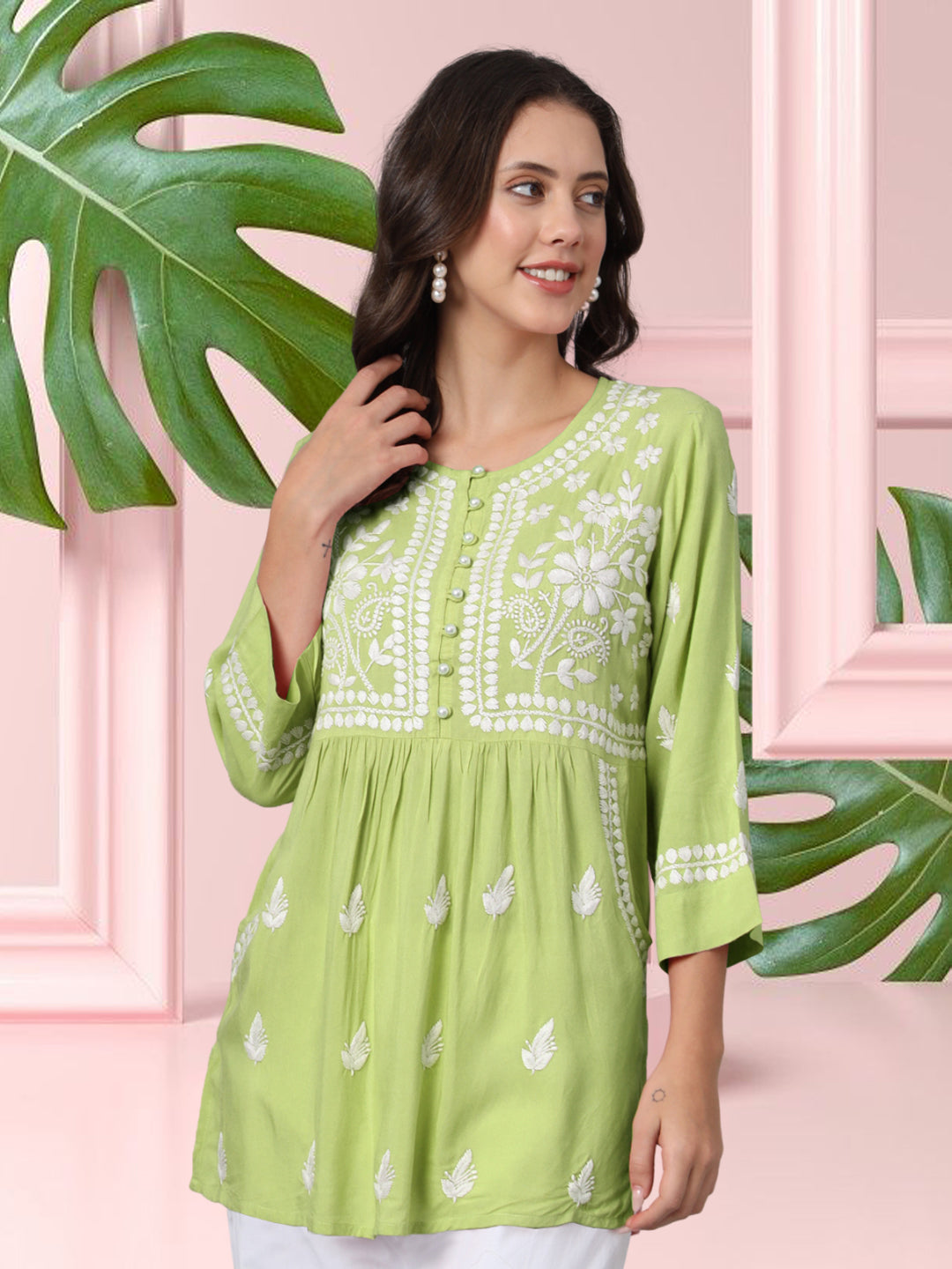 Women Hand Embroidered Rayon Chikankari Kurti PC3696