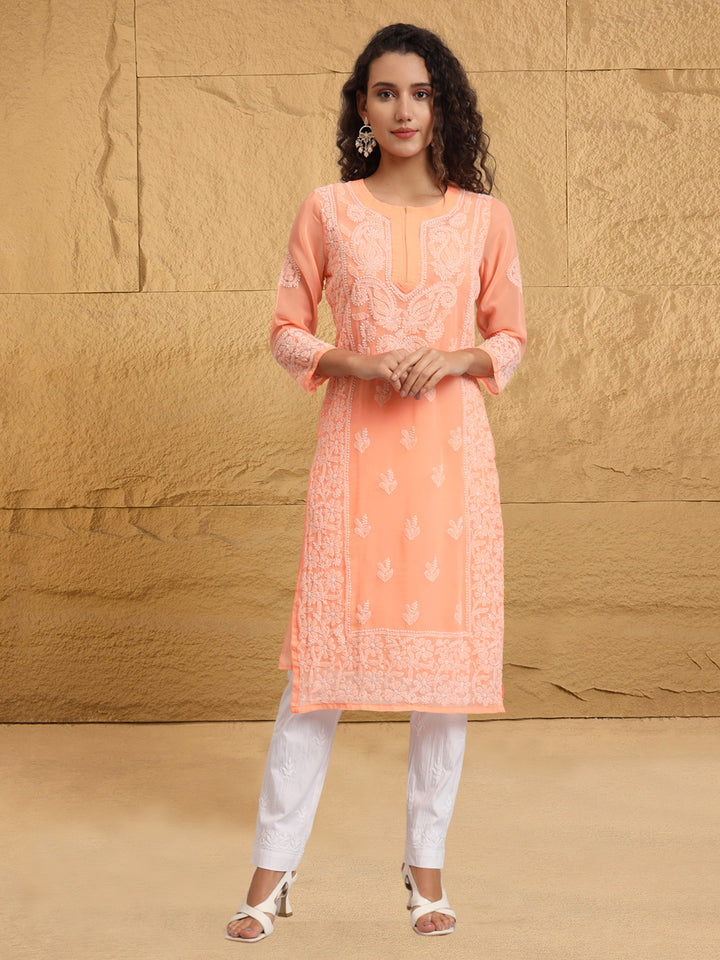 Hand Embroidered Chikankari Georgette straight Kurta With Matching Slip- PC3485