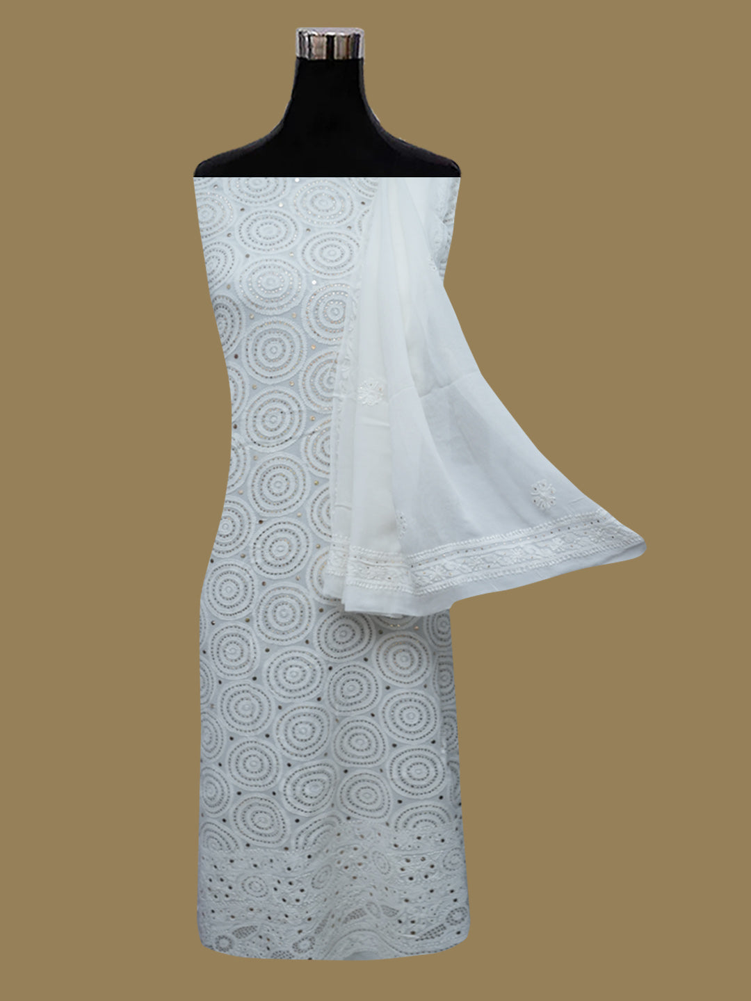 Women Hand Embroidered Chikankari Viscose Georgette Dressmaterial PC4124-WHITE10