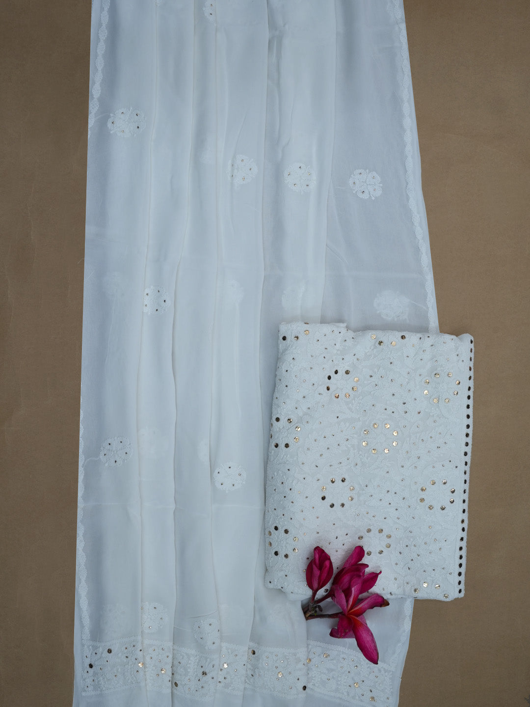 Women Hand Embroidered Chikankari Viscose Georgette Dressmaterial PC4124-WHITE1
