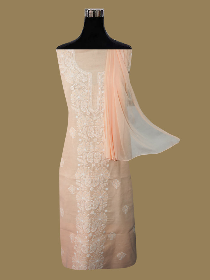 Women Hand Embroidered Cotton Chikankari Dress MaterialPCSCU00104FS-APRICOTPEACH