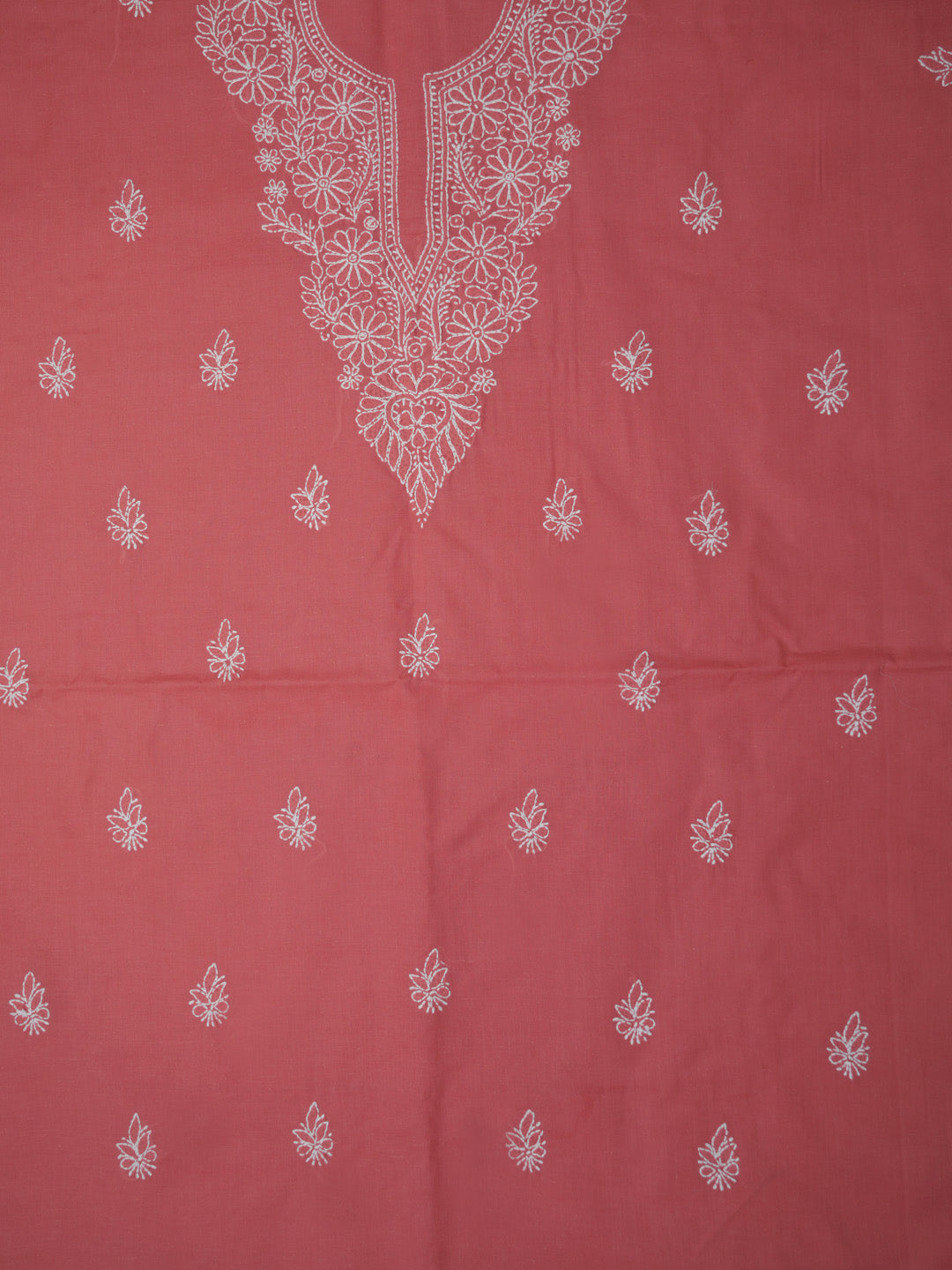 Women Hand Embroidered Cotton Chikankari Dress Material PCSCU00104FS Carrotpink