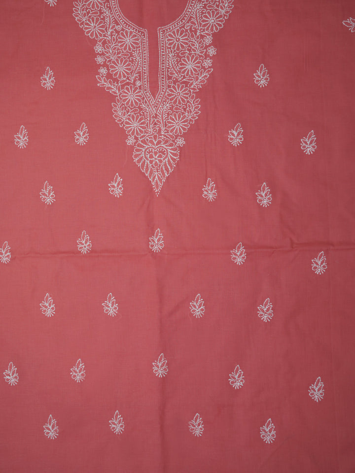 Women Hand Embroidered Cotton Chikankari Dress Material PCSCU00104FS Carrotpink