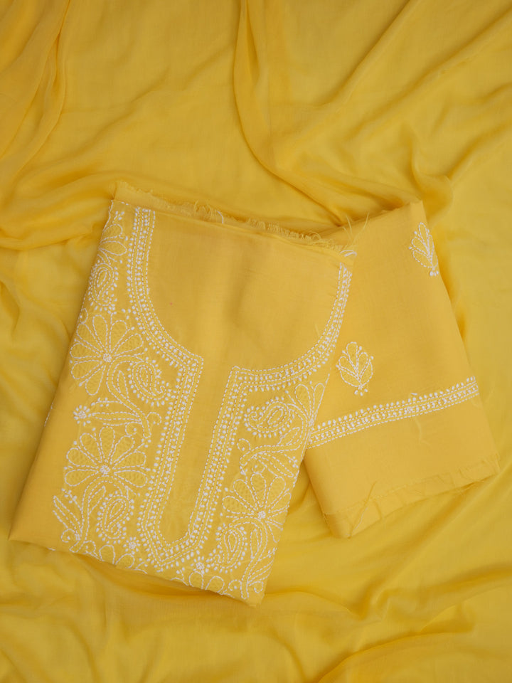 Women Hand Embroidered Chikankari Cotton Dressmaterial PCSCU00104FS-DARKYELLOW