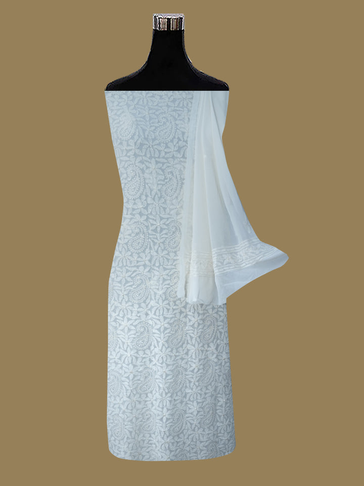 Women Hand Embroidered Chikankari Viscose Georgette Dressmaterial PC4123-WHITE4
