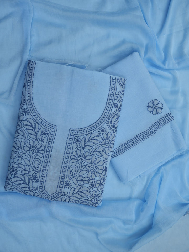 Women Hand Embroidered Cotton Chikankari Dress MaterialPCSCU00406FS-LIGHTBLUE
